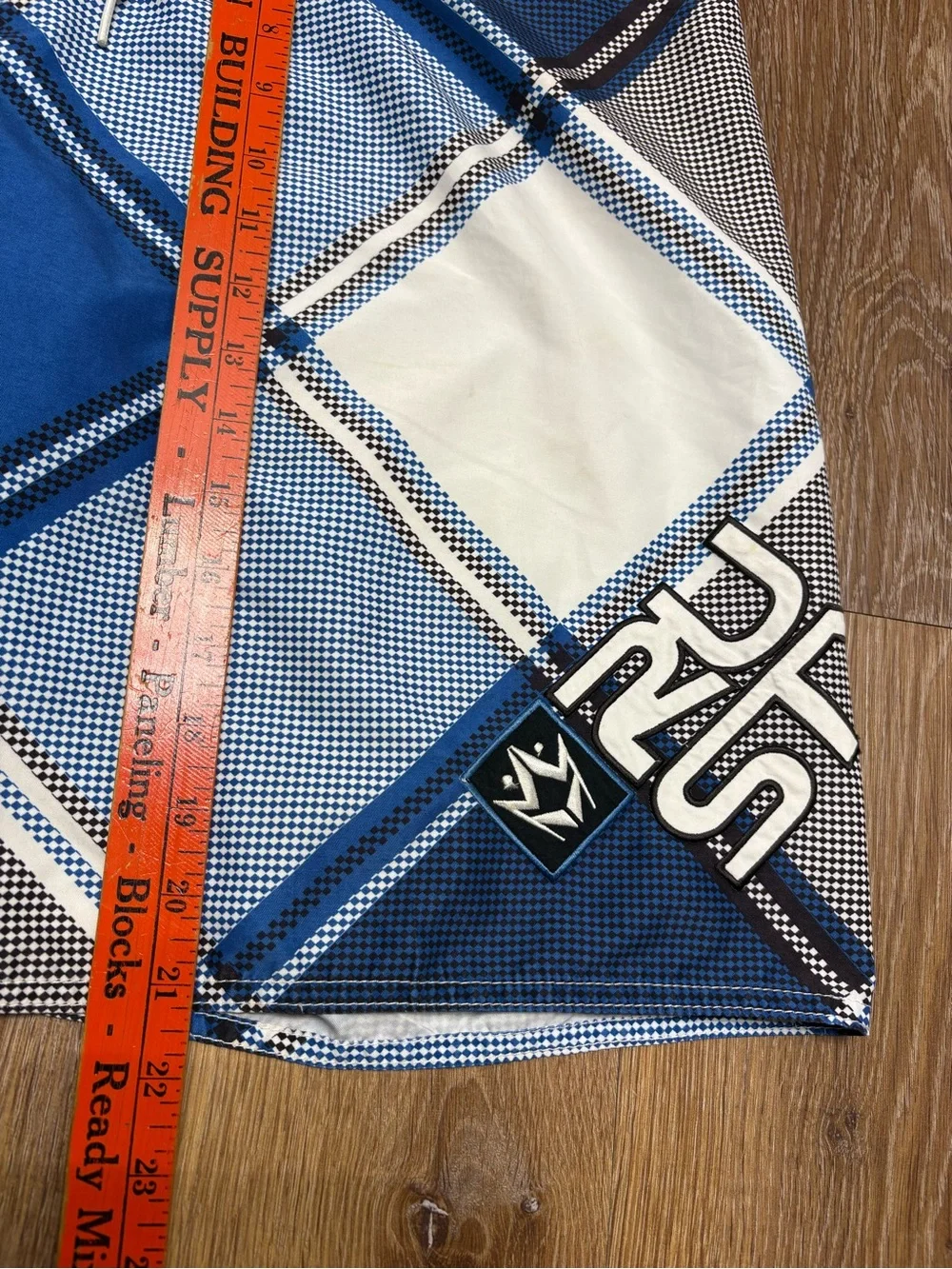 Rusty Blue Plaid Swim Boardshorts with Lace Waist